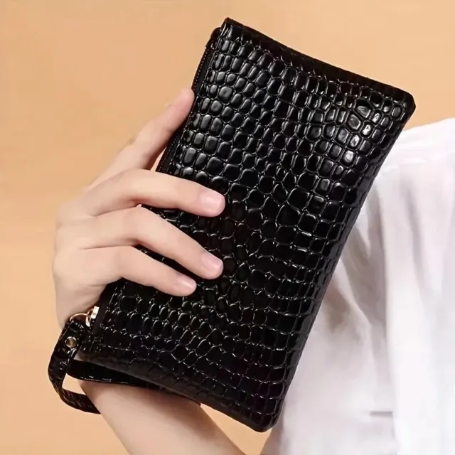 Black Women's Elegant Wristlet Bag, Clutch Hand Bag With Zipper,