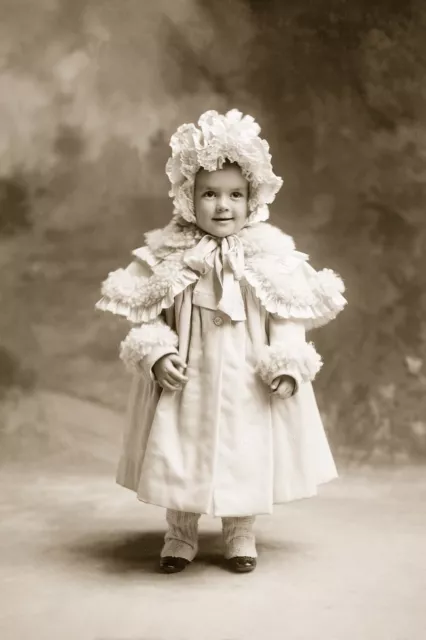 Victorian Era... Young Girl Winter Coat & Bonnet c.1900. Photo Reprint 8x12