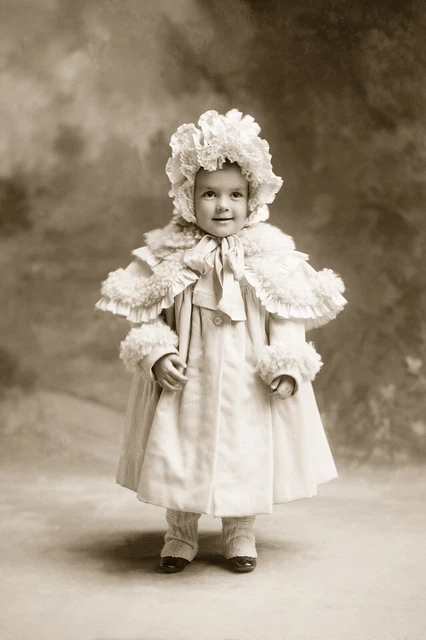 Victorian Era... Young Girl Winter Coat & Bonnet c.1900. Photo Reprint 8x12