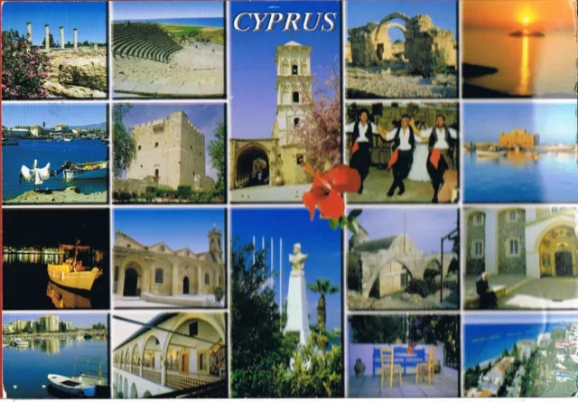 CYPRUS -CHYPRE- Multivues 18- cpm voyagée 1987 avec 2beaux Timbres- verso scanné