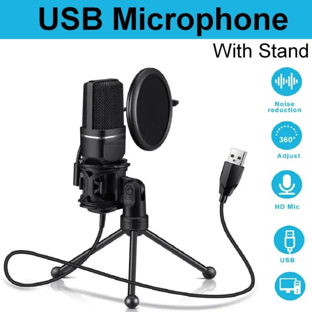 USB Microphone Recording Condenser Microphone PC USB Gaming Mic Stand Desktop AU