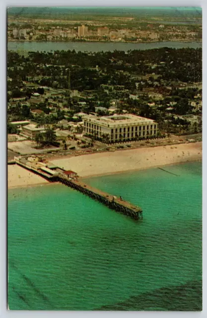 Aerial Ocean View Palm Beach Pier Lake Worth in Background Florida FL Postcard