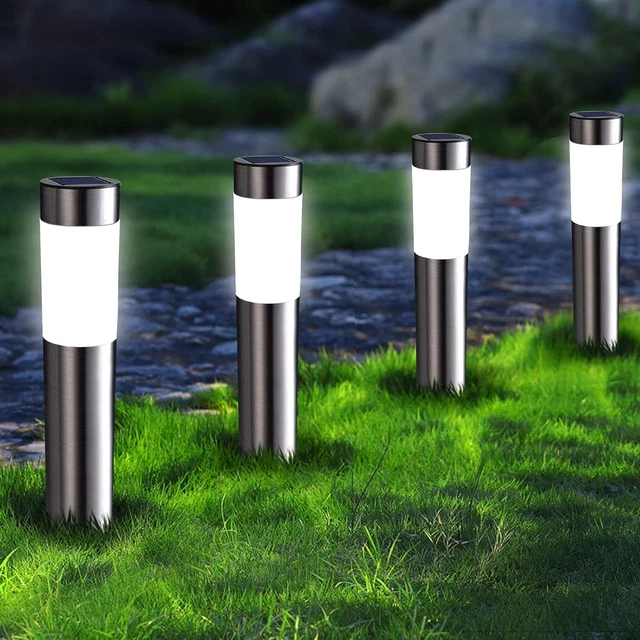 Luci Esterne A Energia Solare Luci Solari Da Giardino 4 Pezzi, Bianco Freddo | Lampade LED Impermeabili IP44, Energia Solare | Per Cortile, Prato, Vialetto Faretti Solari Esterni