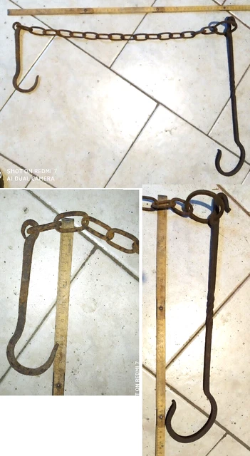 Antica Catena Ottocentesca Da Camino O Caminetto Circa 60 Cm In Ferro Battuto 3