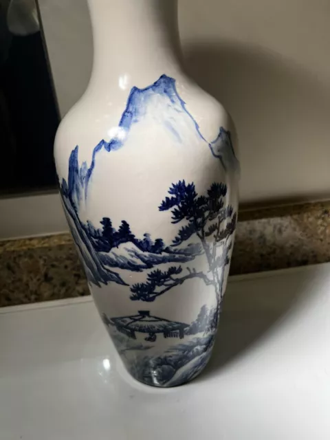 Large Chinese Blue White Porcelain VASE Hand Painted Love Good Luck Poem 15”
