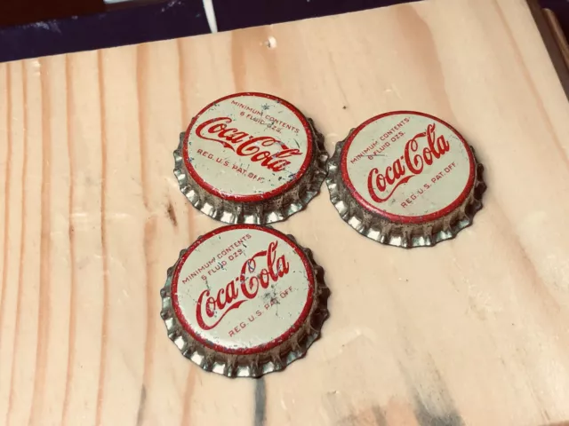 Rare Three 1940's Unused WWII Era Coca Cola Crown Type Bottle Caps Cork Bottoms