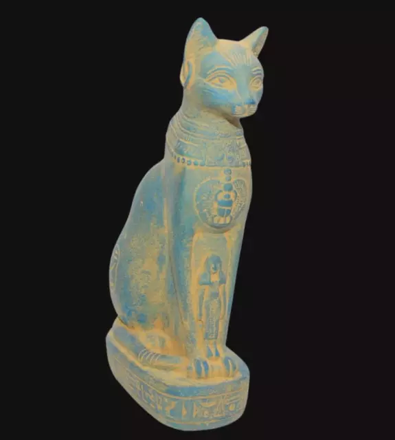 RARE ANCIENT EGYPTIAN ANTIQUE Bastet Cat with Isis Statue (Egypt History)