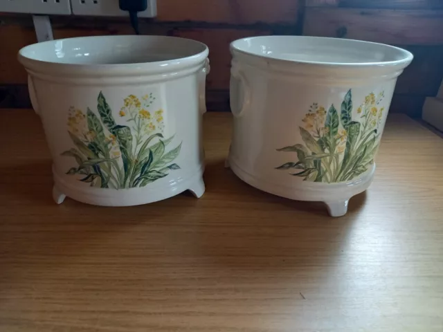 2 x Vintage St Michael Alyssum medium size ceramic Floral Plant pots - 8" diam
