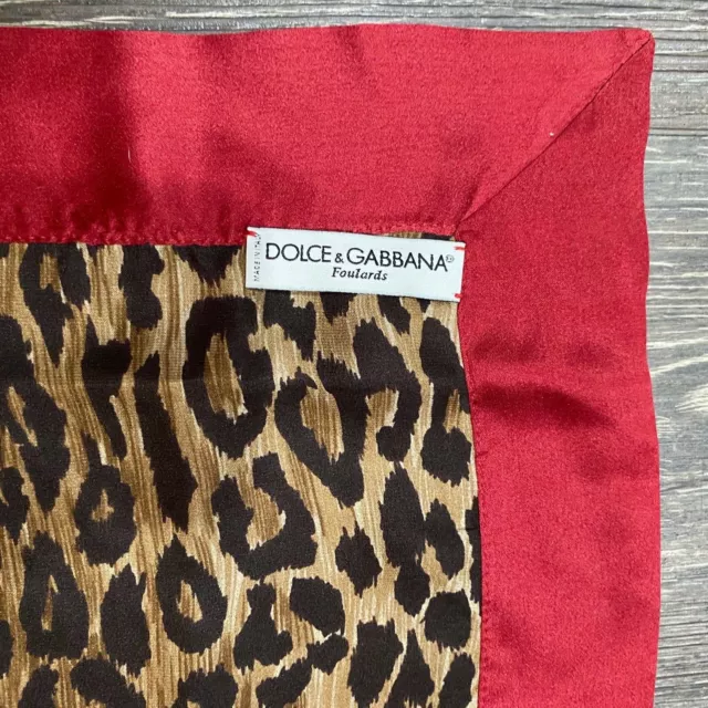 DOLCE & GABBANA DG Brown Leopard Print & Wine Red Trim Silk Square ...