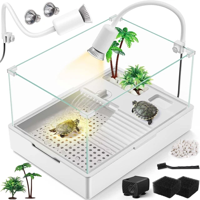 Turtle Tank Kit(Tank + Light + Water Pump), Acrylic Reptile Turtle Tank Starter