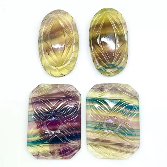 2 Pairs Natural Fluorite Bi Color Loose Carved Untreated Gemstones Lot 64.80 Cts