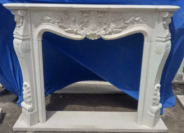 Beautiful Hand Carved Marble French Style  Estate Fireplace Mantel - Ttm6