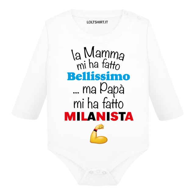 BODY NEONATO MILAN maniche lunghe Idea Regalo per bimbo divertente milanista