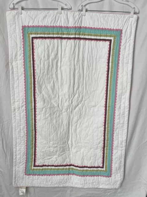 Pottery Barn Kids Girls Crib Quilt White Pink W/ Colorful Striped + Pillow