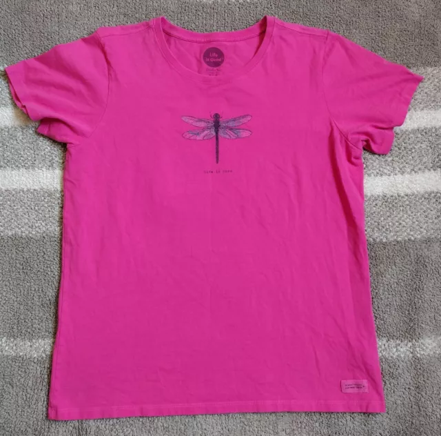 Life Is Good Crusher Tee Shirt Women's Large Pink Dragonfly