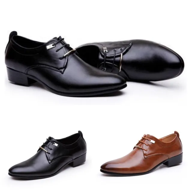 Mens Casual Fashion PU Leather Lace Up Wedding Formal Business Dress Shoes