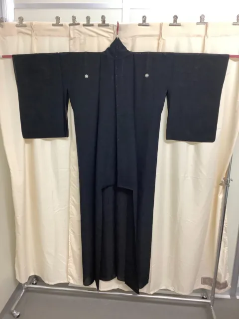 Japanese Vintage Kimono silk Tomesode black family crest thin Height 61.81inch