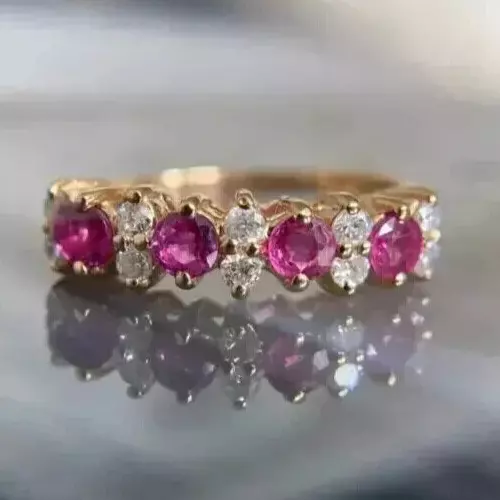2Ct Round Cut  Lab Created Pink Ruby Wedding Band Ring in 14k Yellow Gold Plated