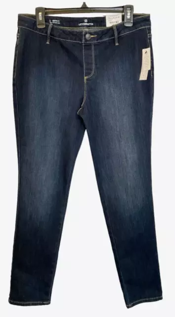 NWT Liz Claiborne City Fit Skinny Leg Dark Wash Jeans, Womens Size L 12 14