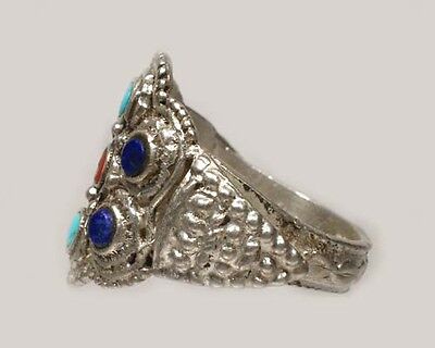 Macedonian Victorian Ring 18thC Antique Silver Lapis Turquoise Jasper Gems Sz 11 3