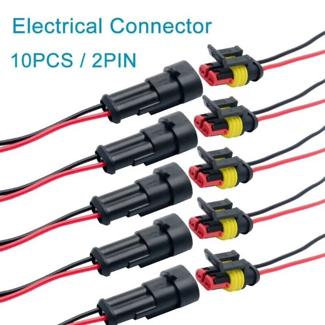 Lot De 10 Connecteurs électriques étanches 2 Broches (mâle/femelle) - Pour Câbles 6-10 AWG - Nylon/PVC