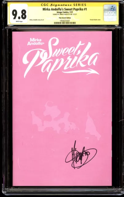 Sweet Paprika #1 Blank Pink Sketch Variant CGC 9.8 SS Signed Mirka Andolfo Image