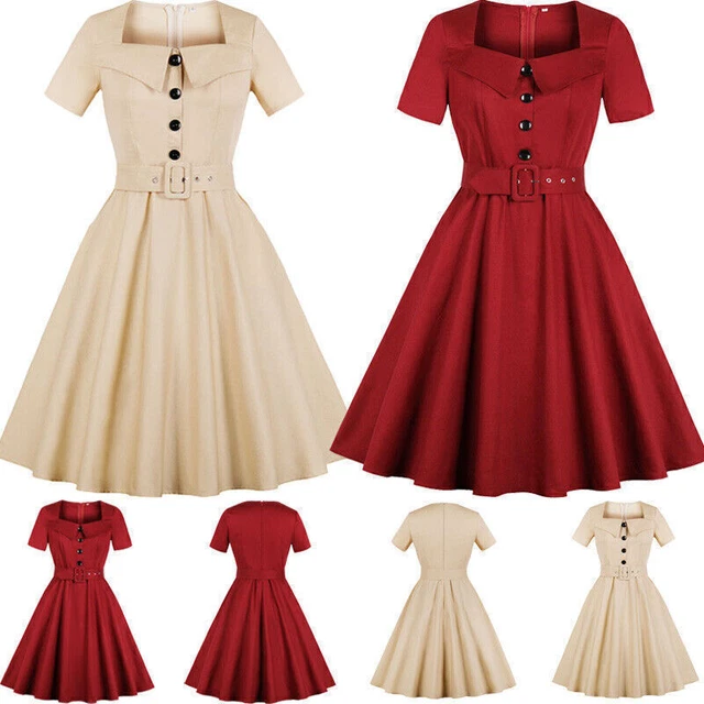 Plus Size 1940s 50s Rockabilly Vintage Style Womens Xmas Party Swing Belt Dress