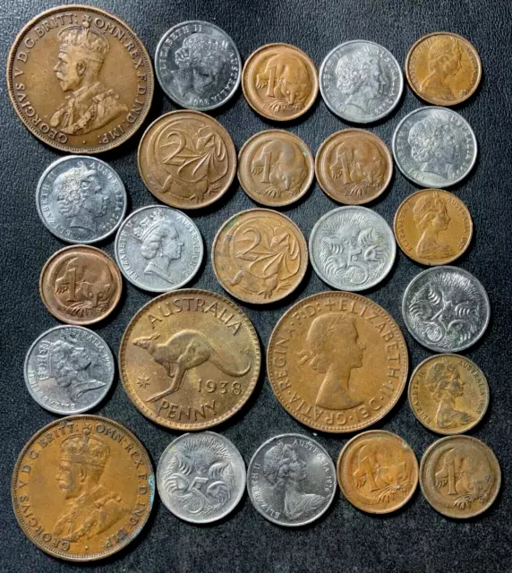 Old Australia Coin Lot - 1917-Present - 25 Excellent Coins - Lot #J7