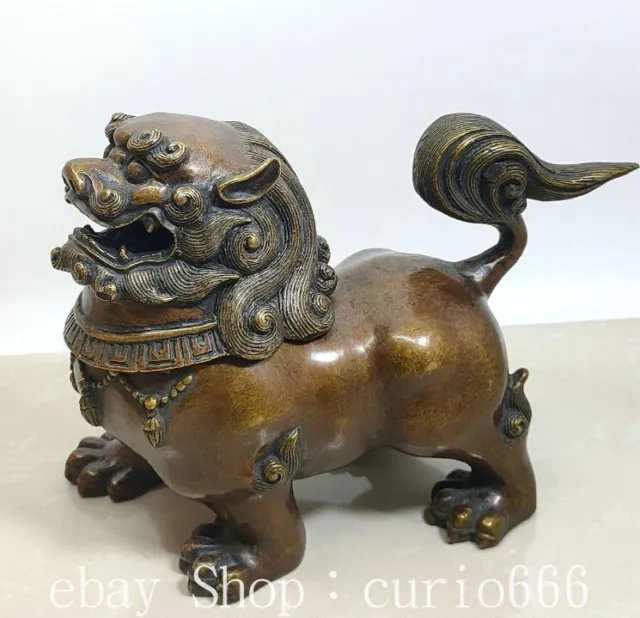 6.2'' Old Chinese Bronze Dynasty Foo Fu Dog Lion Animal Incense Burner Censer