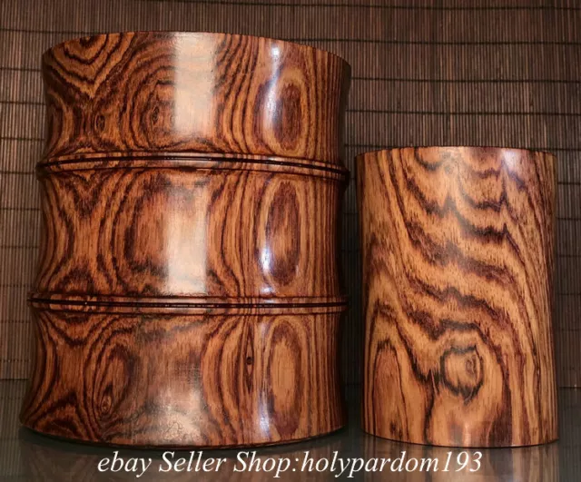 5.8" Collect Old Chinese Huanghuali Wood Dynasty Brush pot Pencil vase Set