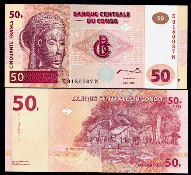 Congo banknote 50  francs 2000 year UNC