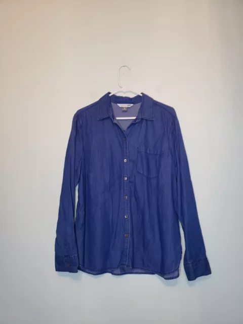 Old Navy Classic Shirt Women XL Long Sleeve Button Up Denim Blue Cotton Chambray