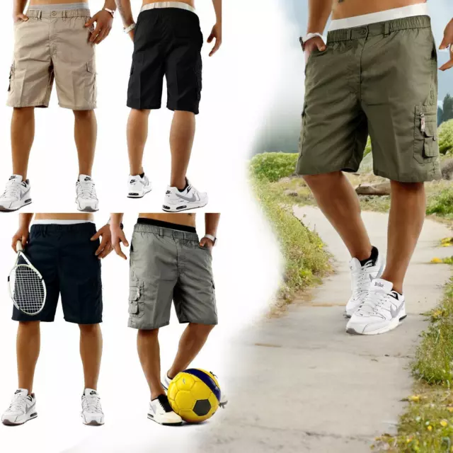 Mens Cargo Shorts Elasticated Summer Casual Cotton Combat Pants Work Travel