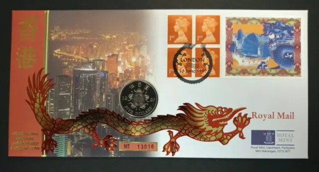 GB 1997 Hong Kong Sovereignty China Coin Cover PNC $5 Brilliant Uncirculated BU