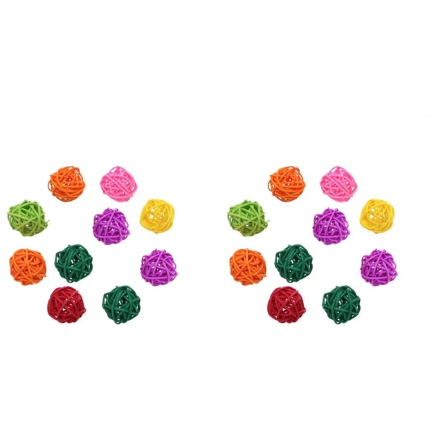 2x Vogel Käfig Hängen Ornamente Bunte Wicker Bälle Papagei Spielzeug Kauen