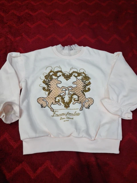 Girls Cream and Peach Printed River Island Jumper, 2-3 Years, New Without Tag,