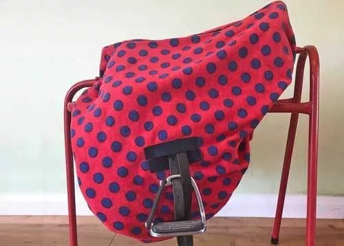 Fleece Ride-On Saddle Cover -  Red / Navy Spot