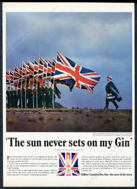 1966 Gilbey's Gin Union Jack flag photo European vintage print ad
