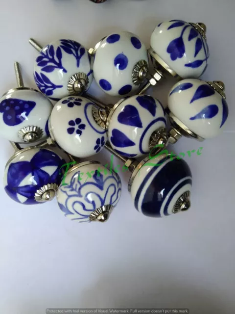 Hand Painted Lot of 10 Colorful Ceramic Cabinet Knobs Pulls Drawer Door Handles
