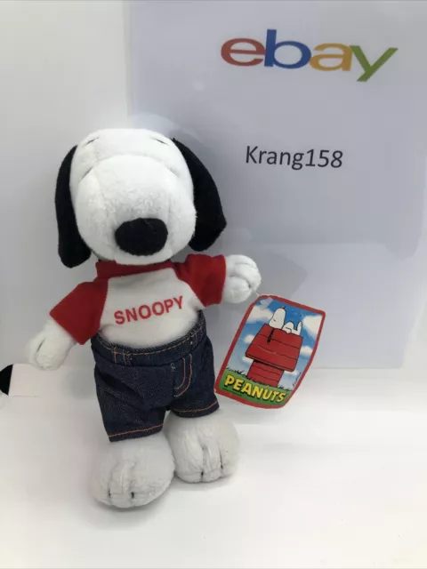 Vintage Peanuts Snoopy Dog Plush Soft Toy in Jeans & T-Shirt - With Tag (HL)