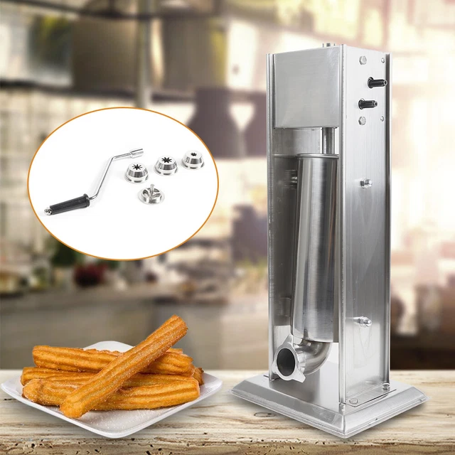 5L Commercial Stainless Manual Churro Making Machine Waffle Makers+4 Nozzles New