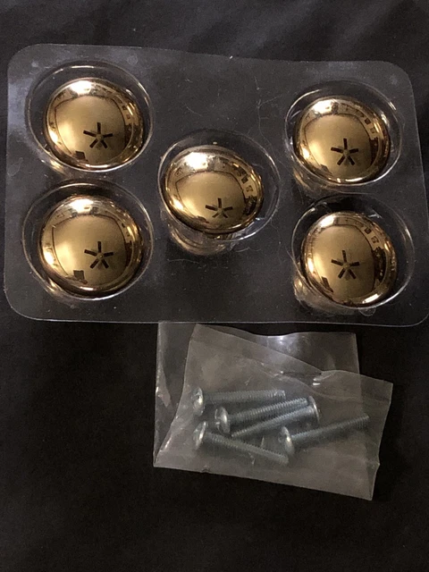 ~5 NEW Solid Brass Knob’s~w/screws 1” Cabinet/Cupboard Door Drawer Pulls