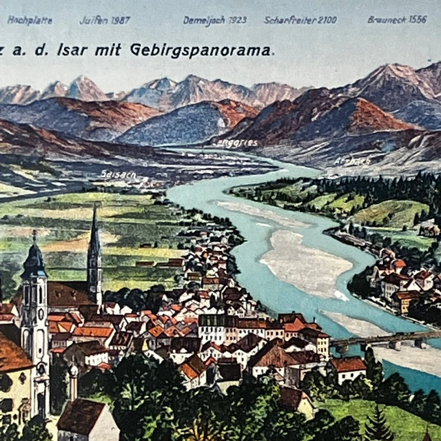 Bad Tolz Germany aerial panaramic view postcard 1921