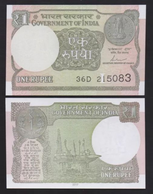 India: B162c P#117c 1 Indian Rupee 2017 Uncirculated Banknote.