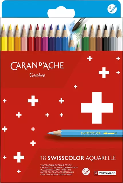 Caran D'Ache 1285.818 Swisscolor - 18 Matite Colorate Acquerellabili, Confezione