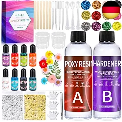 Purpledi Epoxidharz Set Anfänger 510ml, 1:1 Verhältnis Glasklar Resin harz G