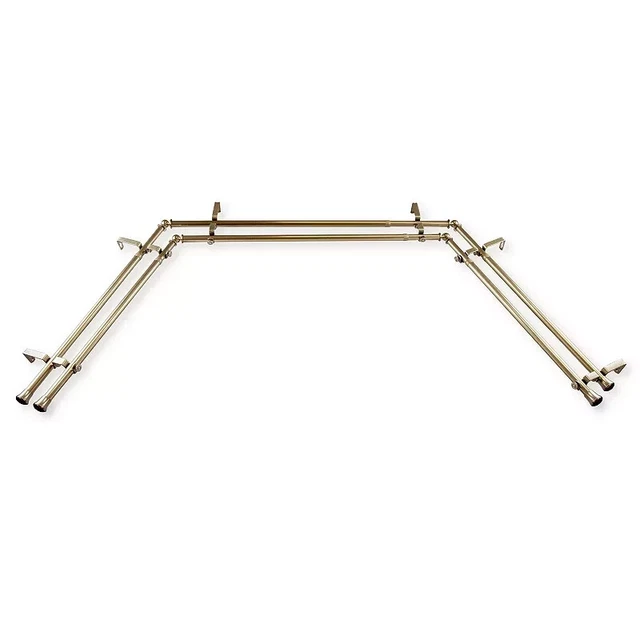 13/16" Double Bay Window Curtain Rod  20"- 36", 38"- 72" - Antique Brass