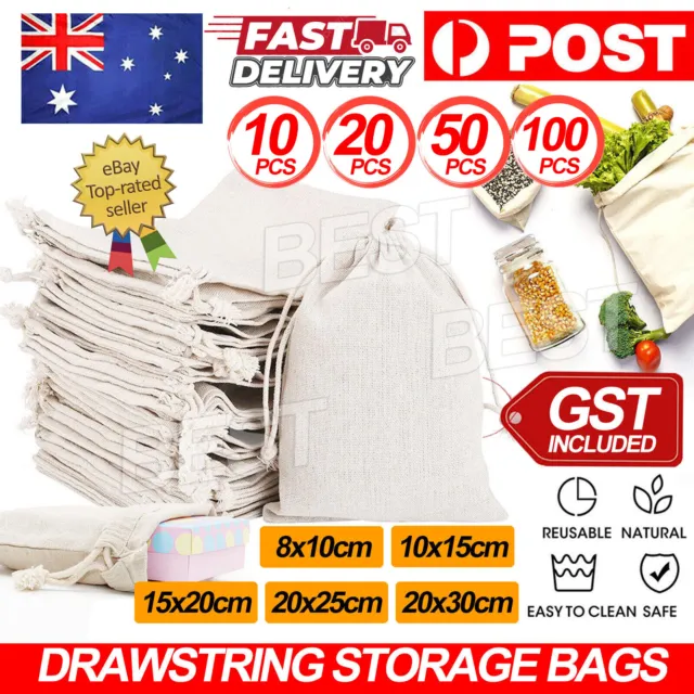 10-100Pcs 7 Sizes Drawstring Storage Bags Calico Bags Linen Tote Gift Bag Bulk
