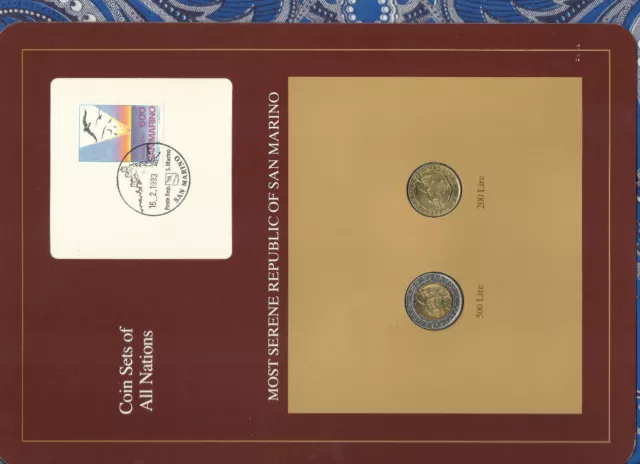 Coin Sets of All Nations San Marino UNC 500 & 200 Lire 1992