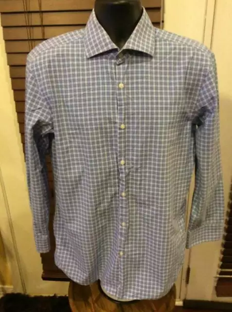 Boss Hugo Boss Sharp Fit Button Dress Shirt 16.5 32/33 (XL) Blue White Check L/S